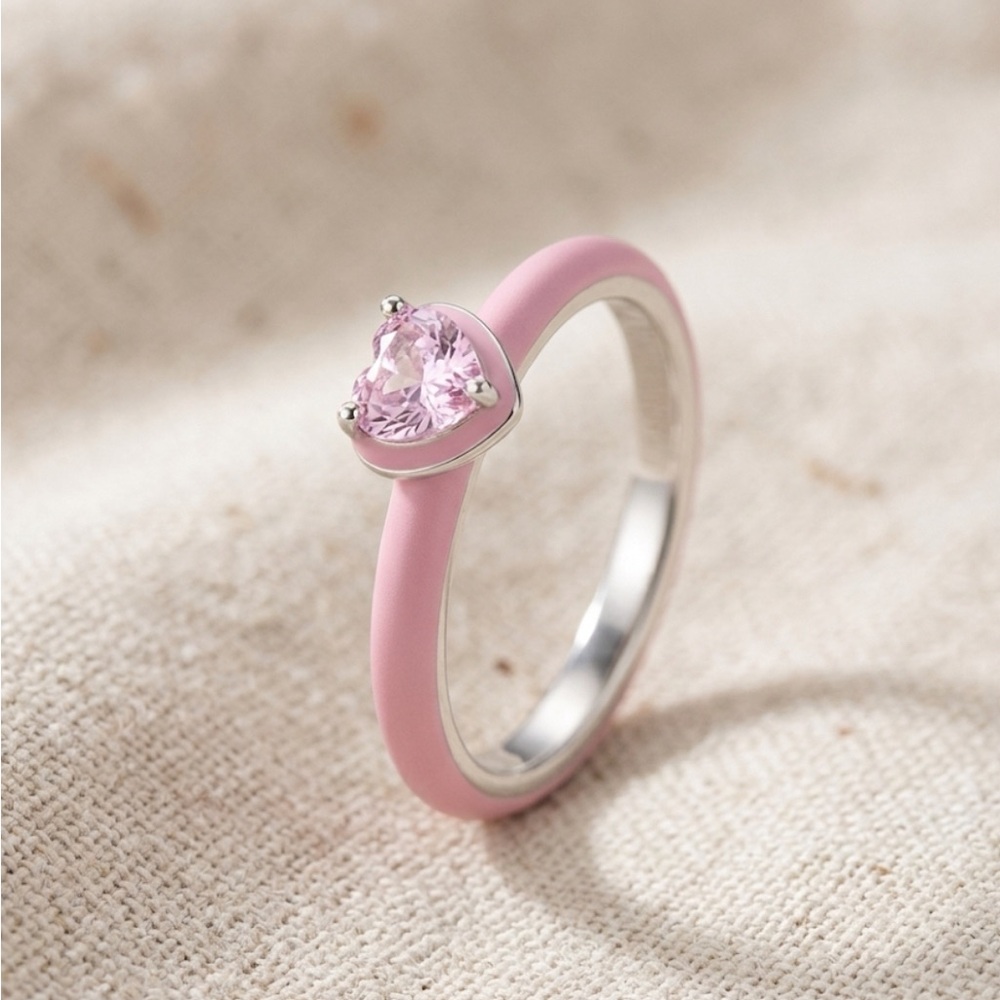 Pink Heart-Cut Crystal Ring - Sterling Look Jewelry